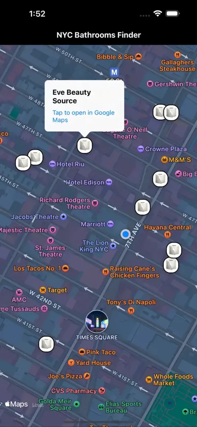 NYC Bathrooms Finder iOS App preview